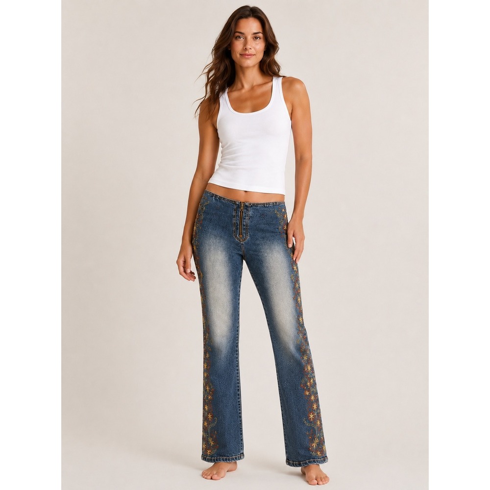 Z. Cavaricci Womens Plus Size 22 Embroidered Flare Jeans Vintage Boho Hippie
